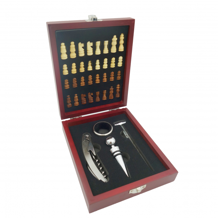 Set cutie cadou cu tabla de sah si accesorii pentru vin, 17 cm [4]