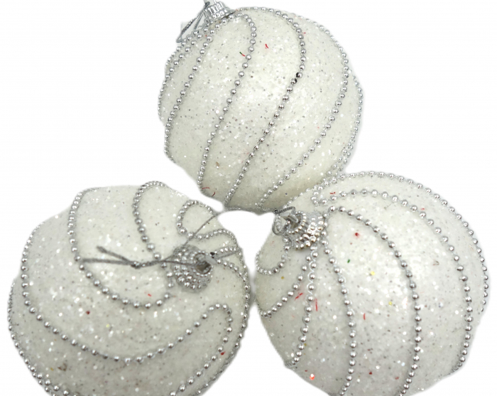 Set de 3 globuri albe, lucioase, cu mergele, 9 cm [3]