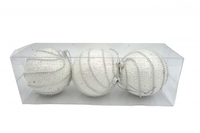 Set de 3 globuri albe, lucioase, cu mergele, 9 cm [1]