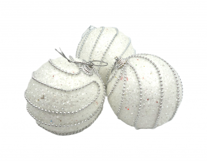 Set de 3 globuri albe, lucioase, cu mergele, 9 cm [4]