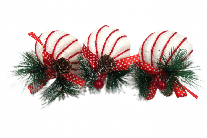 Set de 3 globuri albe, strălucitoare, cu decoratiune, roșu, 10 cm [2]