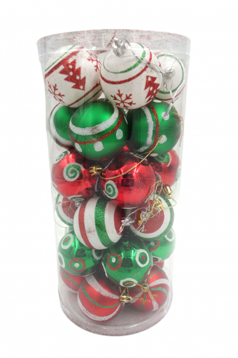 Set de 30 de globuri cu decorațiuni, alb/roșu/verde, 5 cm [2]
