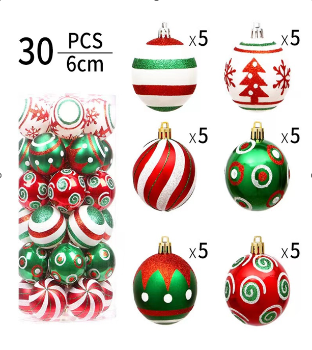 Set de 30 de globuri cu decorațiuni, alb/roșu/verde, 5 cm [1]