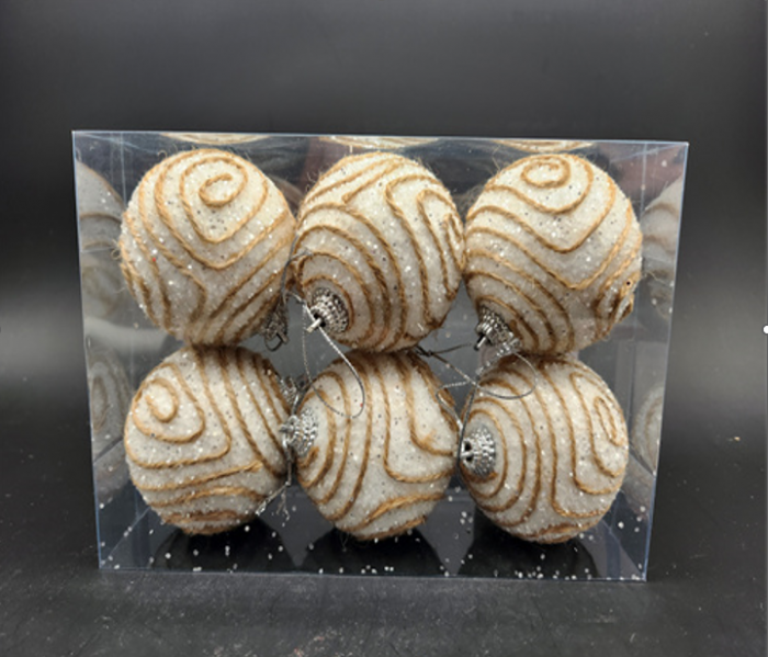Set de 6 globuri albe cu sclipici, decorate cu ață, 5 cm [4]