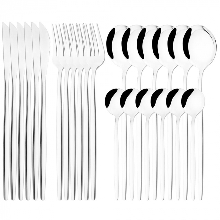 Set Tacâmuri 24 Piese  – Inox Premium, Argintiu [2]