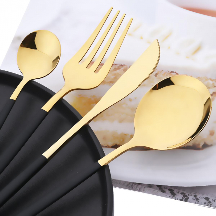 Set Tacâmuri 24 Piese – Inox Premium, Culoare Negru-Auriu [3]