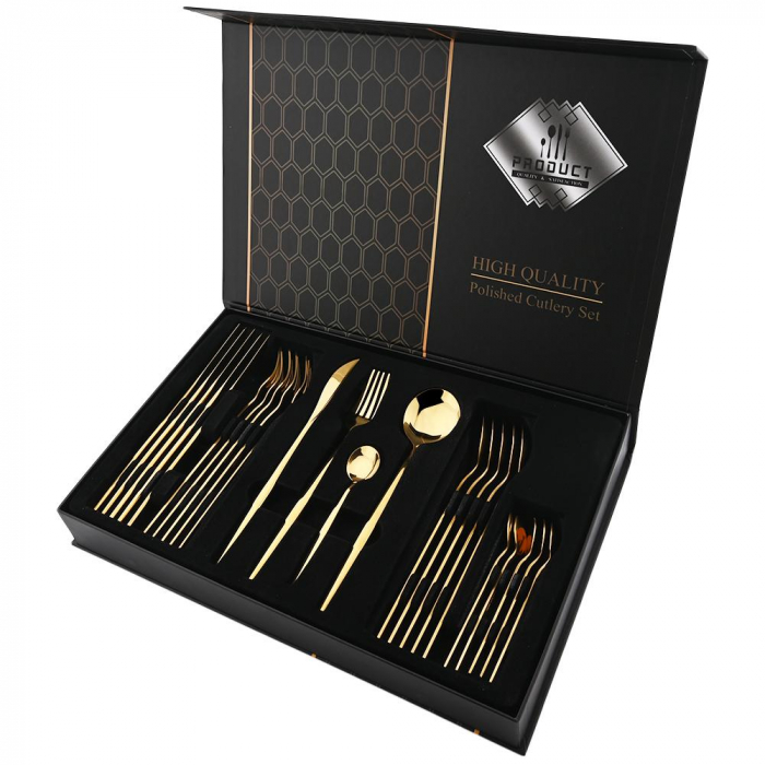 Set Tacâmuri 24 Piese  – Inox Premium, Auriu [1]