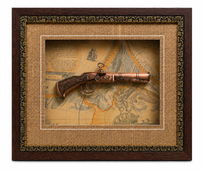 Tablou Decorativ cu Pistol Vintage și Hartă Veche, Ramă Elegantă, 45 cm [3]