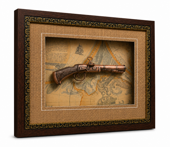 Tablou Decorativ cu Pistol Vintage și Hartă Veche, Ramă Elegantă, 45 cm [2]