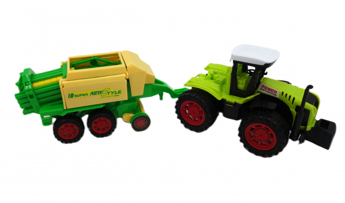 Tractor mecanic cu utilaj de făcut baloți, detalii realiste, 35 cm [1]