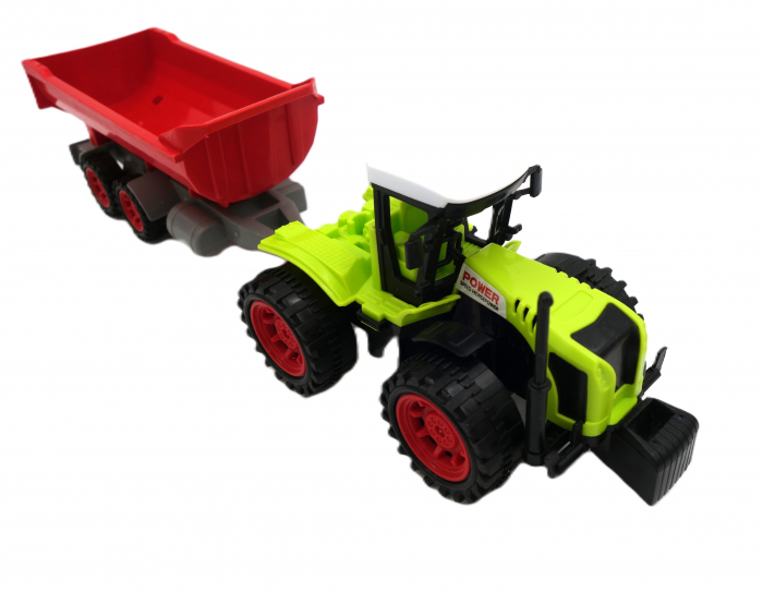 Tractor mecanic cu remorcă roșie, detalii realiste, 35 cm [2]