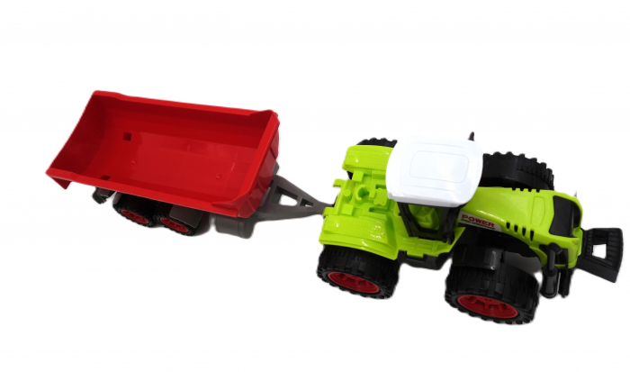 Tractor mecanic cu remorcă roșie, detalii realiste, 35 cm [4]