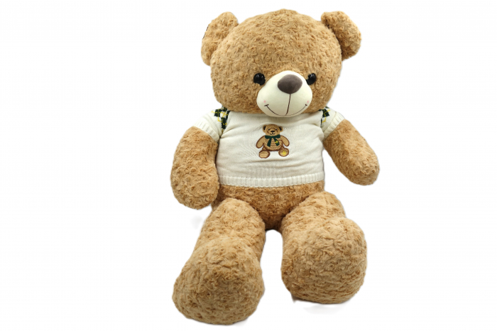 Ursuleț de pluș maro, 90 cm, creț și grăsuț cu tricou alb [1]