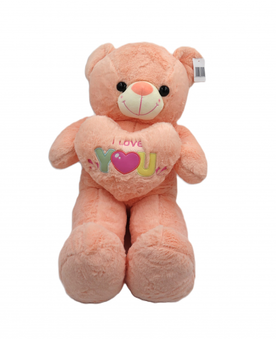 Ursuleț de pluș roz, 70 cm, inimioară colorată "I Love You" [2]