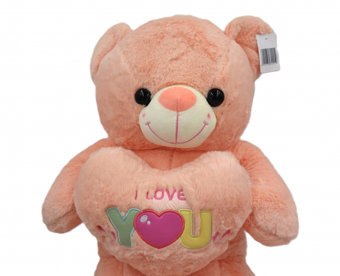 Ursuleț de pluș roz, 70 cm, inimioară colorată "I Love You" [3]