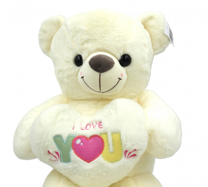 Ursuleț de pluș alb, 70 cm, inimioară colorată "I Love You" [3]