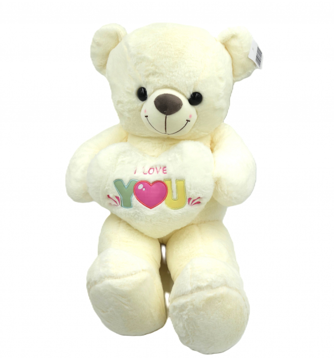 Ursuleț de pluș alb, 70 cm, inimioară colorată "I Love You" [1]