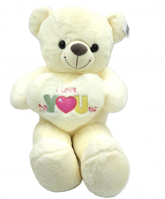 Ursuleț de pluș alb, 70 cm, inimioară colorată "I Love You" [4]