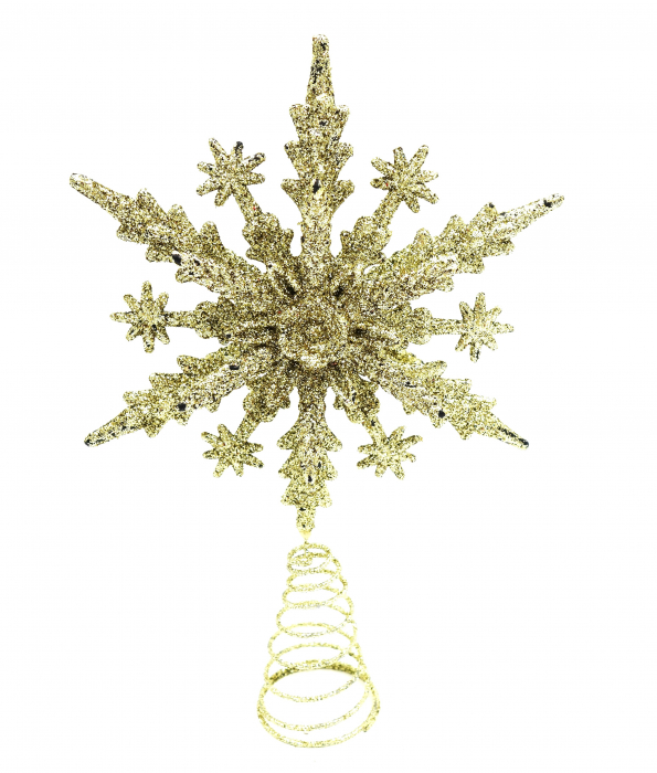 Vârf de brad auriu, în formă de fulg de nea, cu decorațiuni, 20 cm [3]