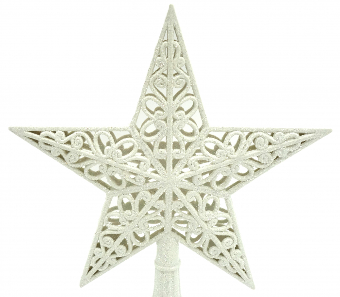 Vârf de brad în formă de stea, 20 cm, alb, cu ornamente [2]