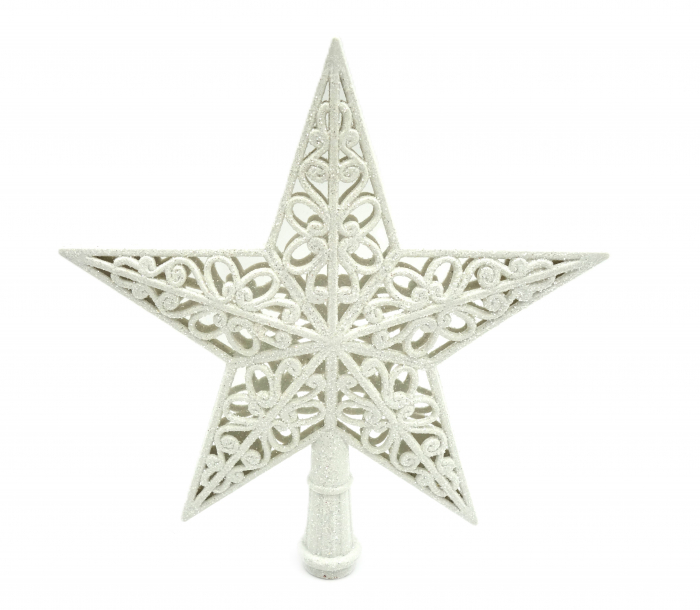 Vârf de brad în formă de stea, 20 cm, alb, cu ornamente [1]