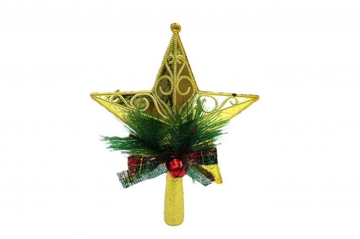 Vârf de brad, stelută aurie cu fundiță și crenguțe decorative, 10 cm [3]