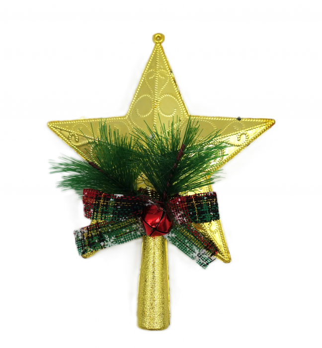 Vârf de brad, stelută aurie cu fundiță și crenguțe decorative, 10 cm [1]