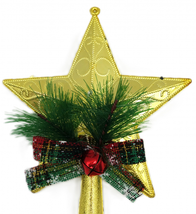 Vârf de brad, stelută aurie cu fundiță și crenguțe decorative, 10 cm [2]