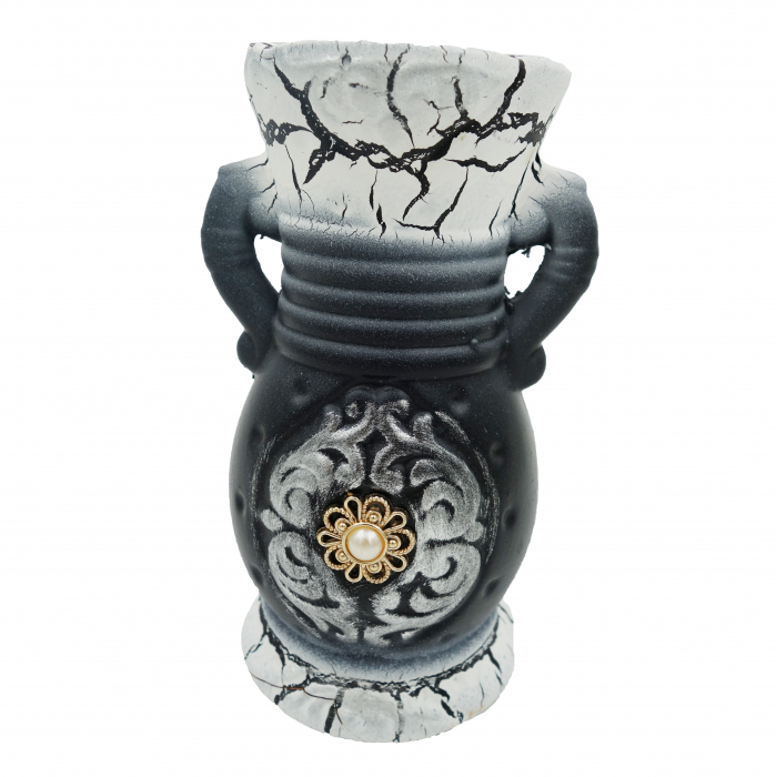 Vază pentru flori, din ceramica, model cu toarte si piatra, 20 cm [3]