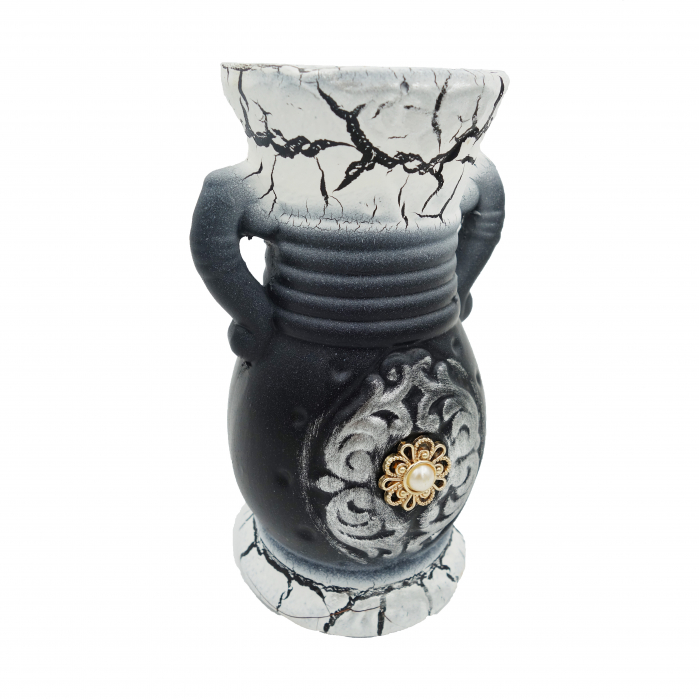 Vază pentru flori, din ceramica, model cu toarte si piatra, 20 cm [4]