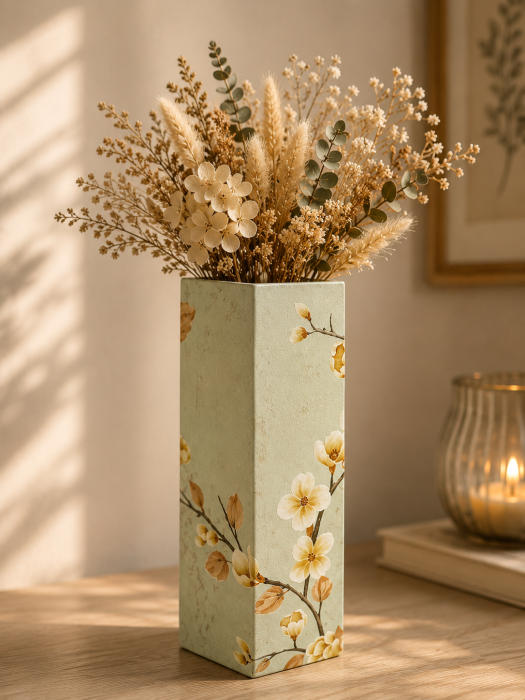 Vază pentru flori, din MDF, 40 cm, cu flori, albastru deschis [2]