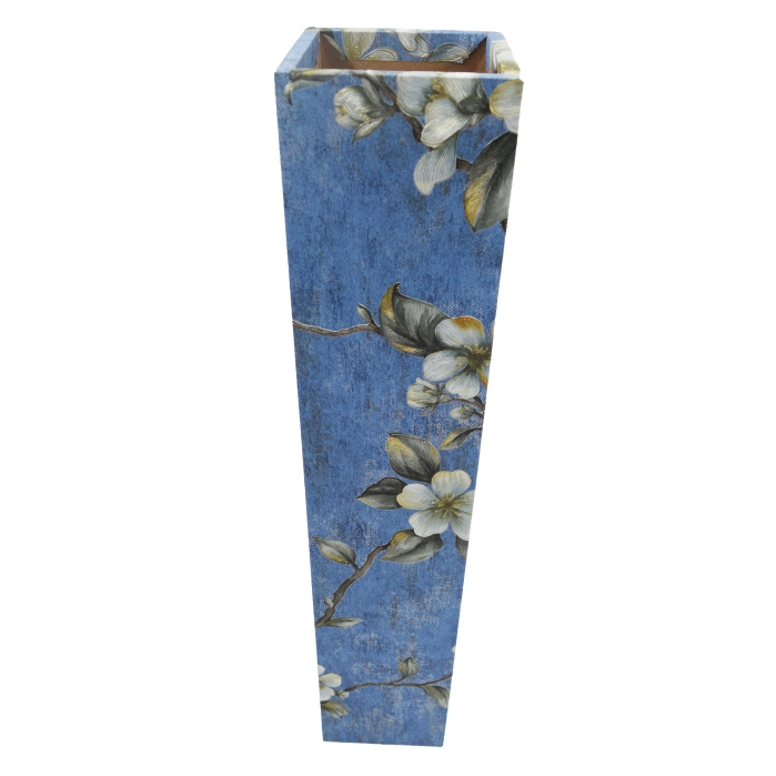 Vază pentru flori, din MDF, 58 cm, albastru cu flori [2]