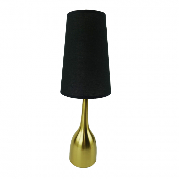 Veioză cu suport metalic cu model și abajur textil negru, 36 cm [1]