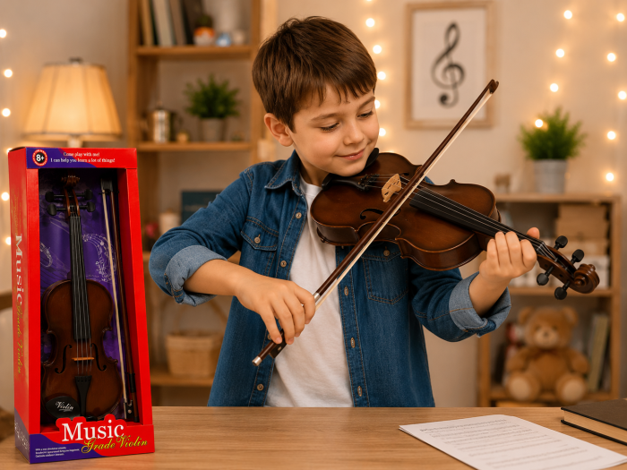 Vioară pentru Copii 50 cm cu Arcuș Inclus, Instrument Muzical de Jucărie, 8+ Ani [6]
