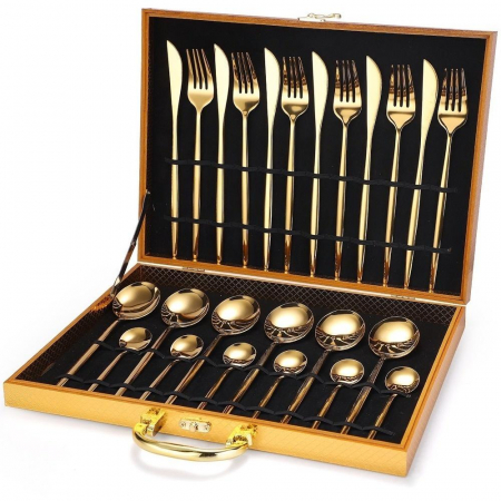 Bucatarie - Set Tacâmuri 24 Piese – Inox Premium, Culoare Auriu