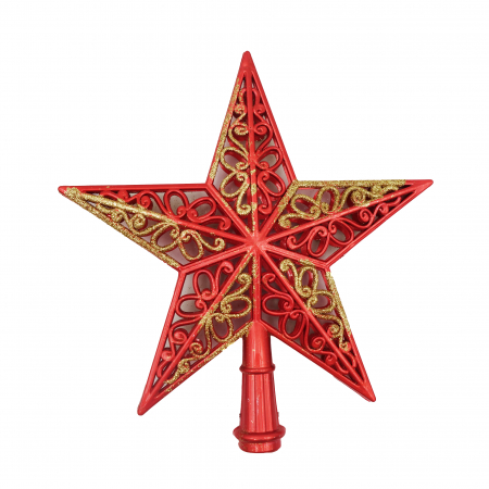 Decoratiuni brad - Varf de brad rosu in forma de stea, 20 cm