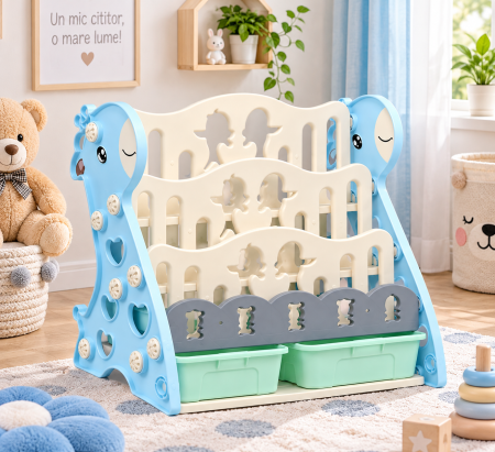 Decoratiuni - Organizator pentru Copii din PVC, Raft Cărți și Jucării, Albastru