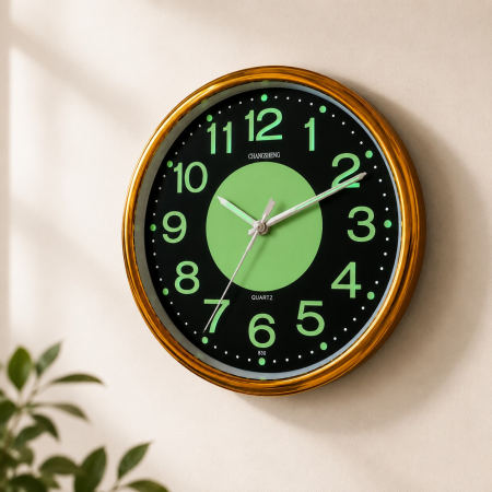 Ceasuri - Ceas de Perete Modern și Elegant 25 cm, Mecanism Silențios, Auriu & Verde
