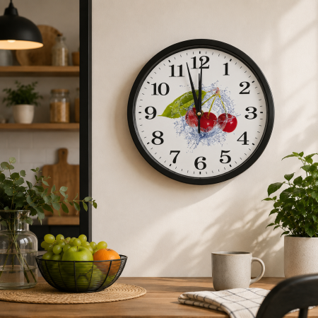 Ceasuri - Ceas de Perete 25 cm cu Mecanism Silențios – Cireșe