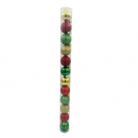 Decoratiuni brad - Set 12 globuri colorate, rosu, verde, auriu, 5 cm