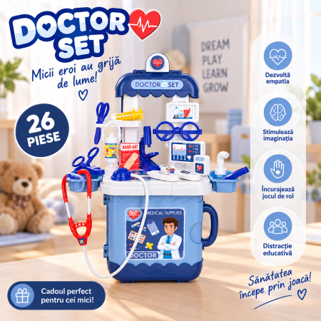 Jucarii - Set de doctor pentru copii 3 in 1 26 piese