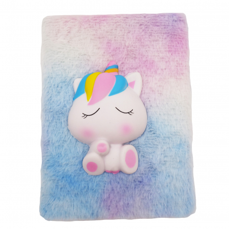 Agende - Agenda pufoasă cu pix pompon și unicorn squishy mic, 22 cm