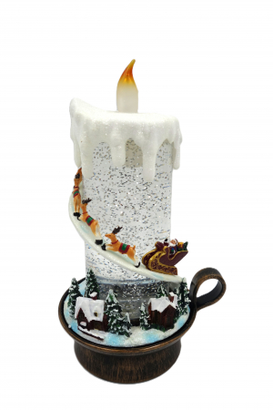 Felinare si decoratiuni - Felinar decorativ „Lumânare” cu sat de Crăciun și lumină, 25 cm