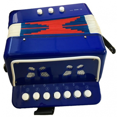 Instrumente muzicale - Acordeon de jucărie, 17x17 cm, cu 7 butoane muzicale și sunet realist , albastru