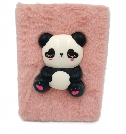 Agende - Agenda pufoasă cu blăniță și squishy panda, crem, 22 cm