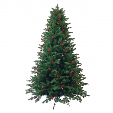 Brazi artificiali - Brad artificial verde, cu accesorii rosii, 210 cm