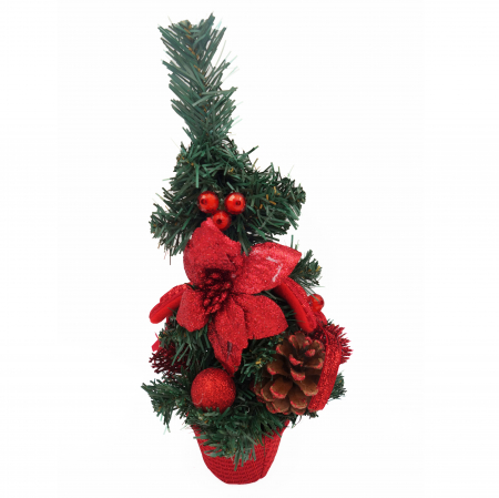 Brad decorativ cu craciunita, rosu, 30 cm [4]