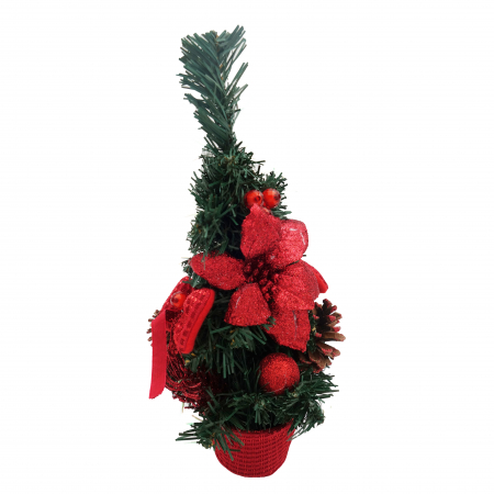 Brazi artificiali - Brad decorativ cu craciunita, rosu, 30 cm