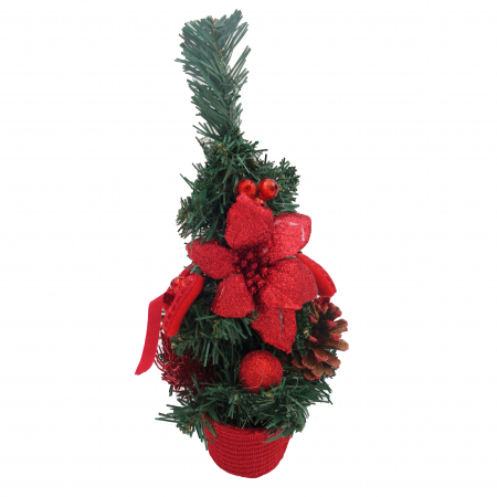 Brad decorativ cu craciunita, rosu, 30 cm [2]