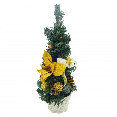 Brad decorativ cu craciunita, auriu, 40 cm [5]